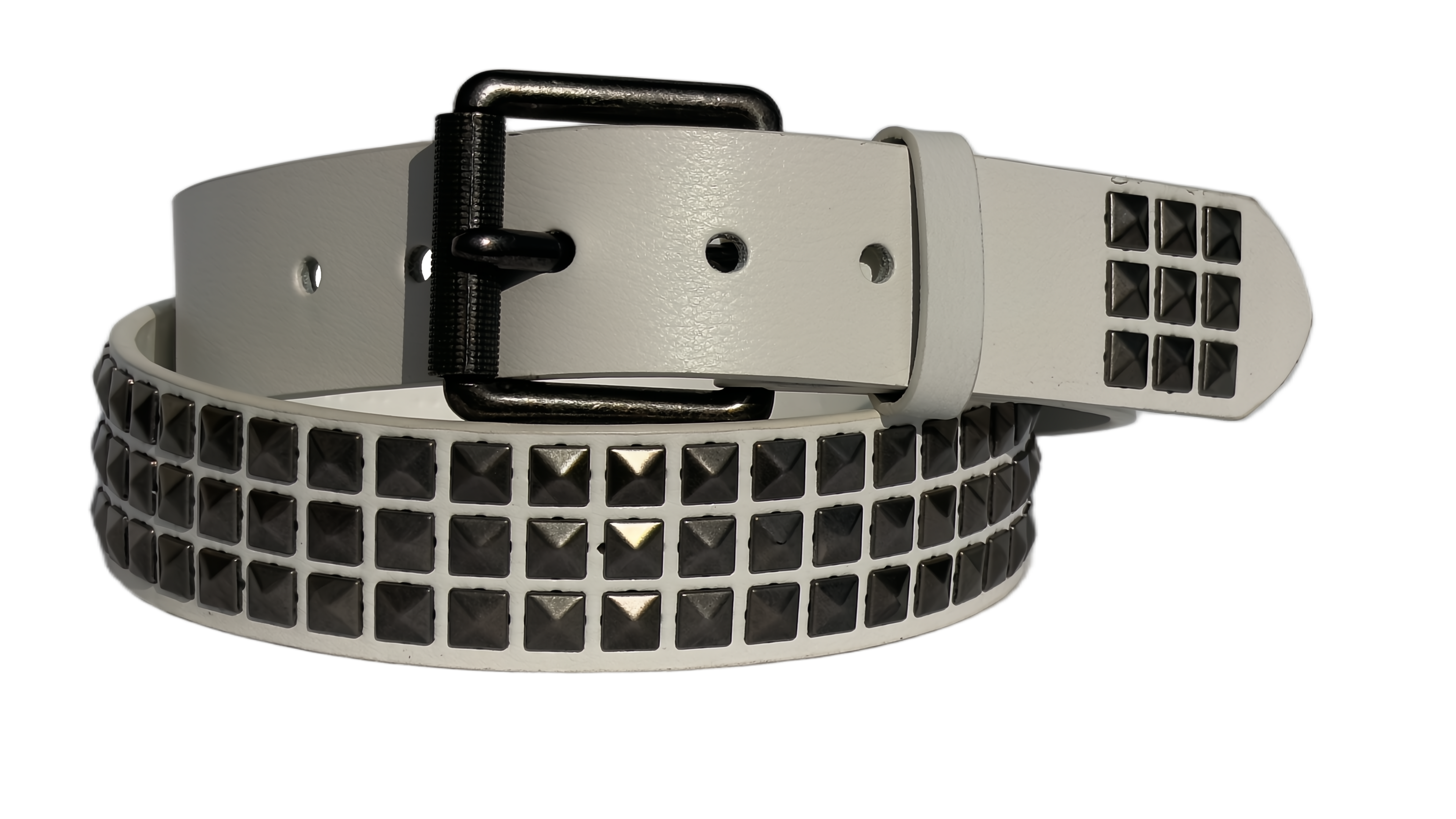 Studded Leather Belt White